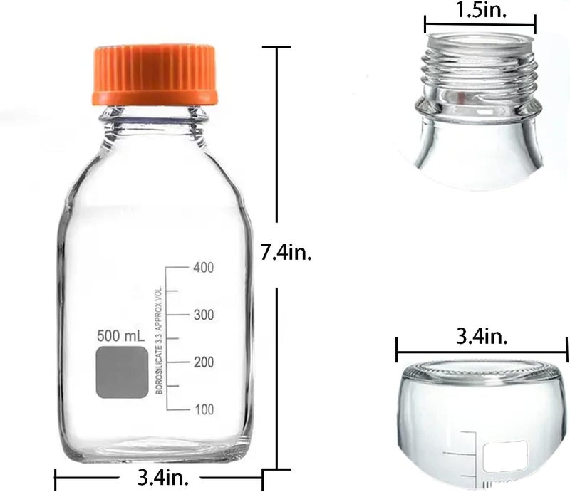 BKMAMLAB 500ml Round Media Storage Bottles with GL45 Screw Cap Borosilicate Glass Maximum temperature 249.8°F Pack of 3 - Image 2